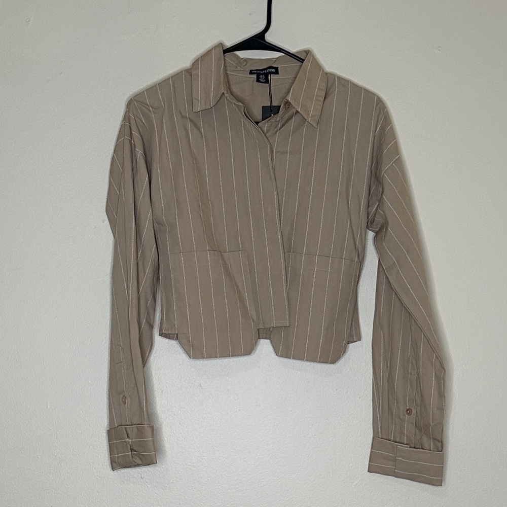 PrettyLittleThing Beige and White Striped Shirt